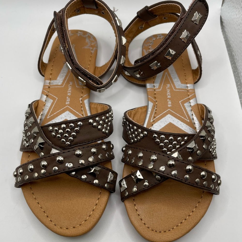 Girls Donald Pliner Jrs Brown‎ Jeweled Silver Strappy Sandals, EU 32 US 13 13.5